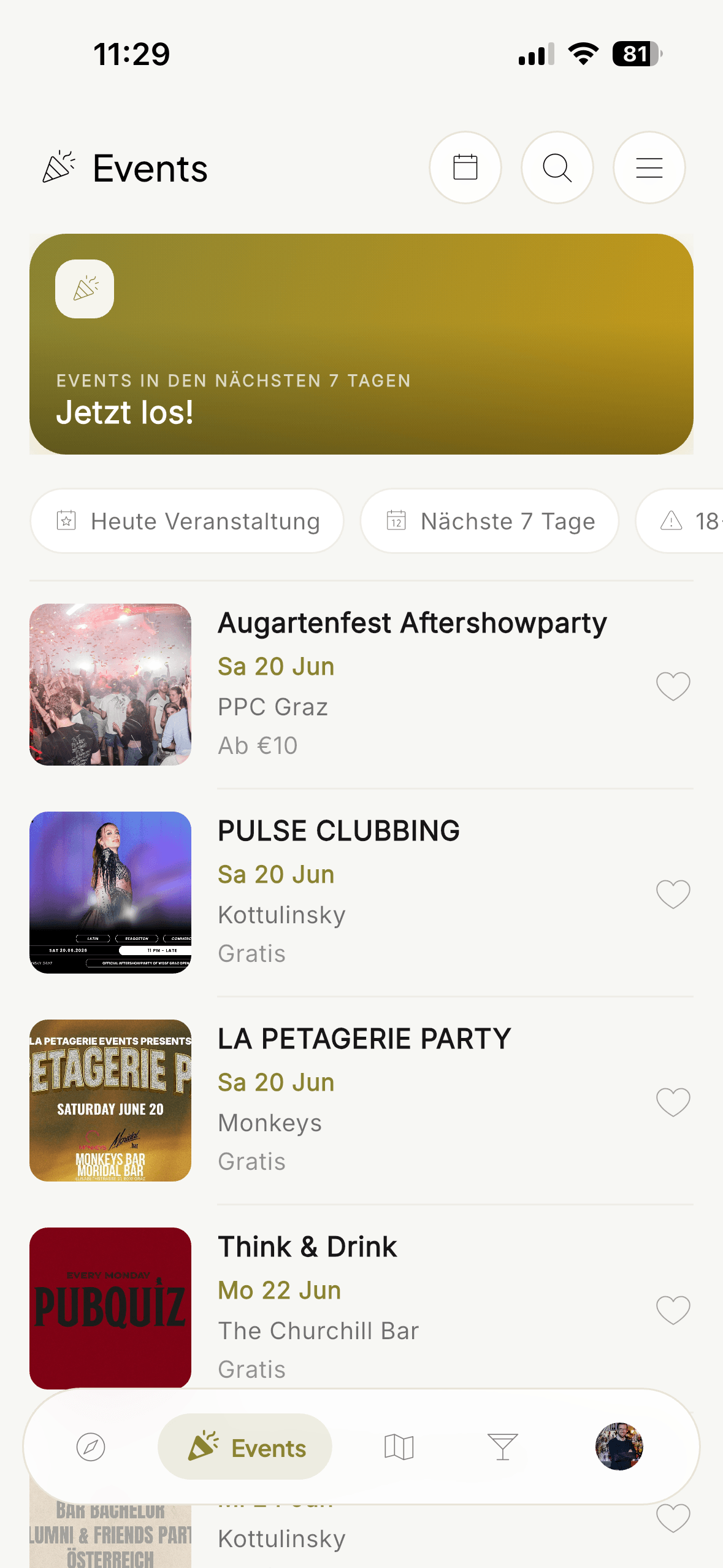 Events in der Tenderist App