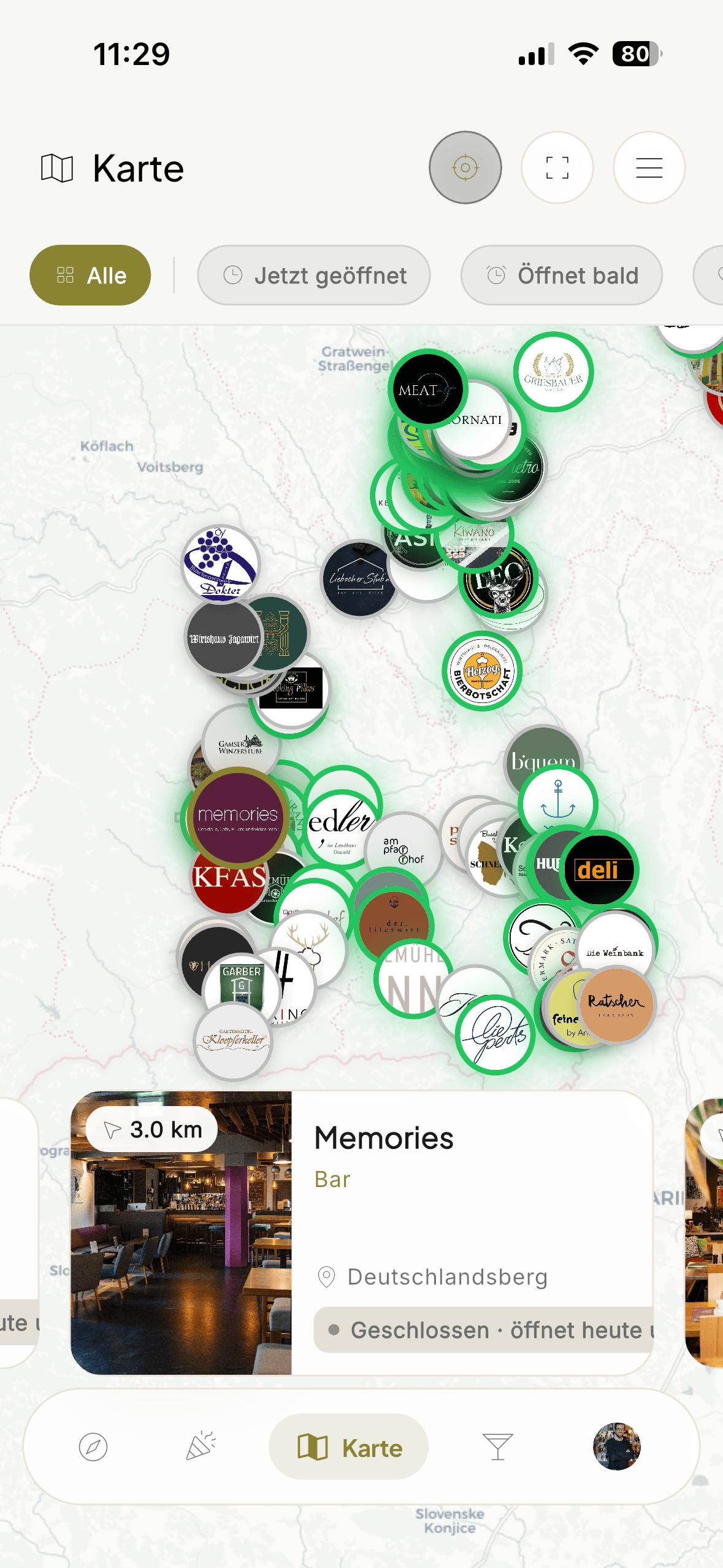 Interaktive Karte in der Tenderist App