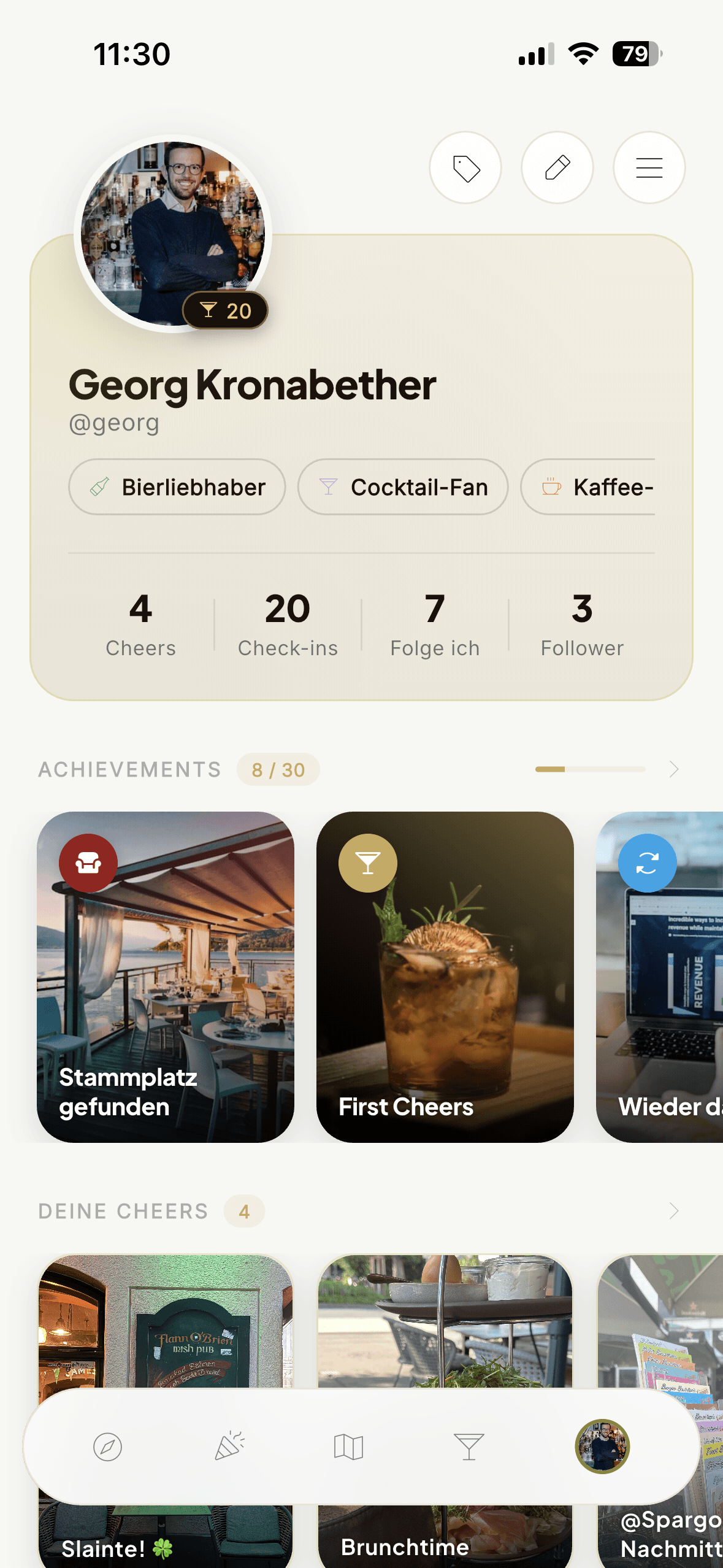 Profil und Stempelkarte in der Tenderist App